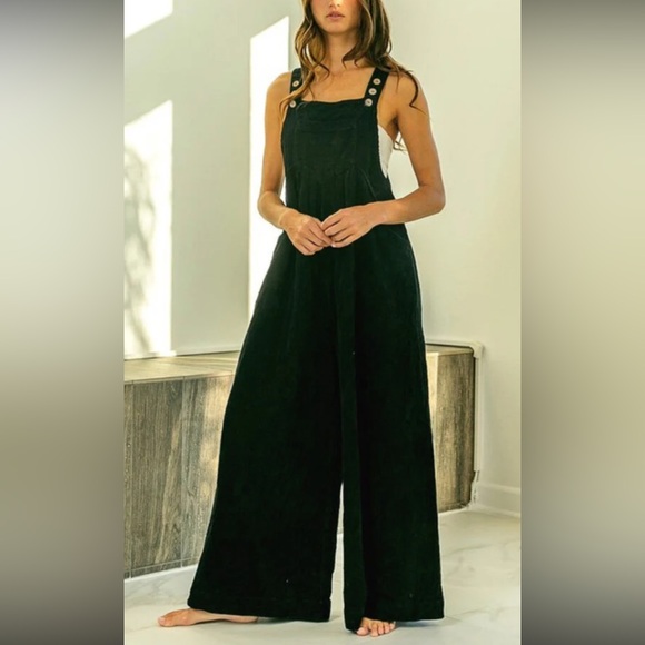 BiBi Pants - BiBi black corduroy jumpsuit wide leg size XL